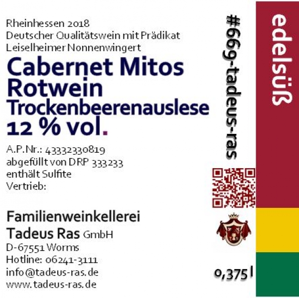 Cabernet Mitos - Trockenbeerenauslese - edelsüß 2018